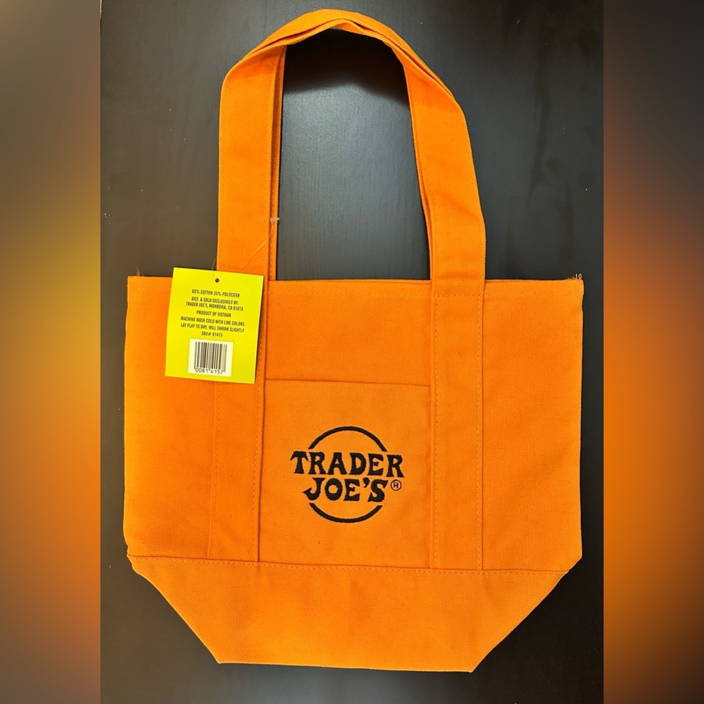 NWT. Trader Joe's Orange Mini Canvas Tote Bag